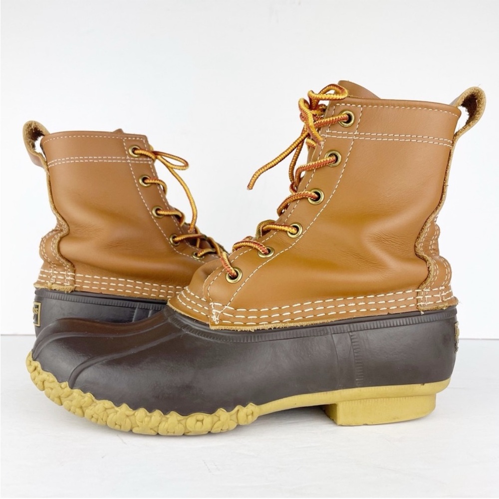 LL Bean Original 8 Inch Leather Rubber Tan Brown Vintage Classic Bean Boot